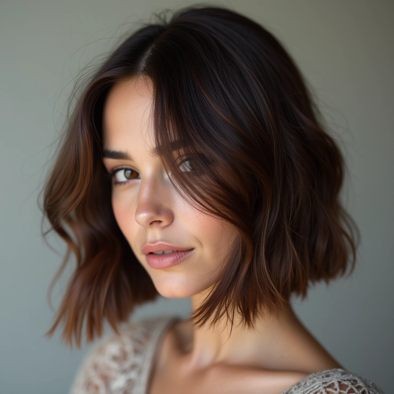 Corte bob hair com camadas invisíveis em cabelo fino e castanho.