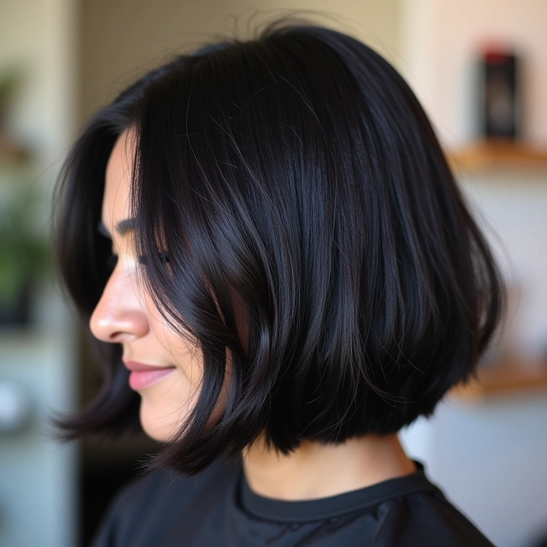 Corte bob texturizado com navalha em salão de beleza.