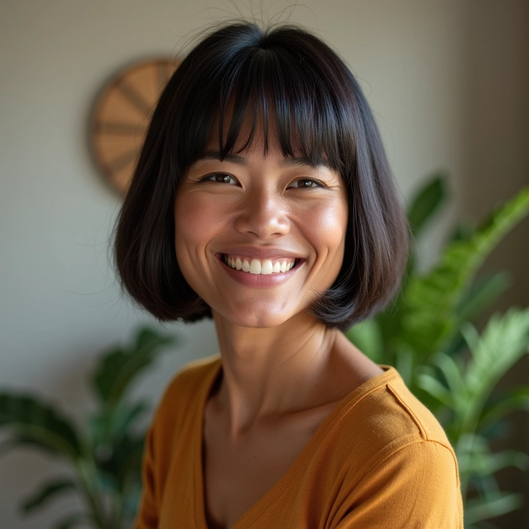 Corte bob versátil em mulher brasileira sorrindo.