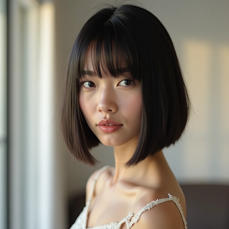 Corte chanel assimétrico em cabelo liso com elegância e sofisticação.