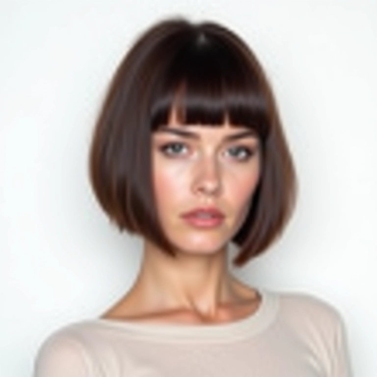 Corte chanel de bico em cabelo liso.