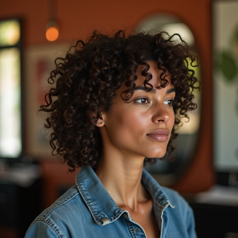 Corte com navalha em cabelo cacheado para definição.