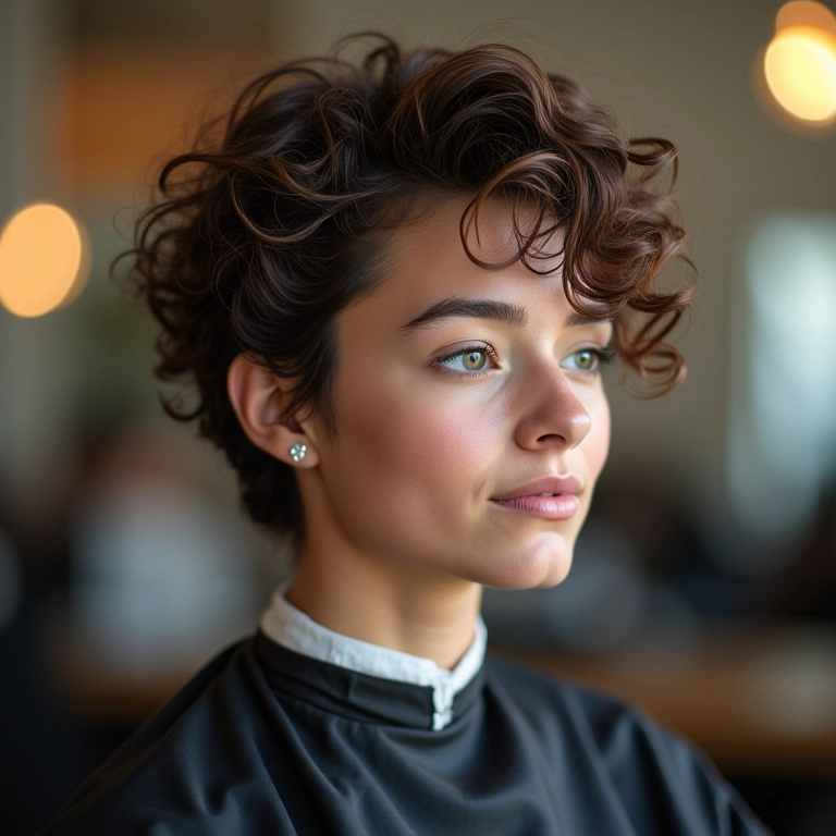 Corte com navalha em cabelo texturizado realizado em salão de beleza.