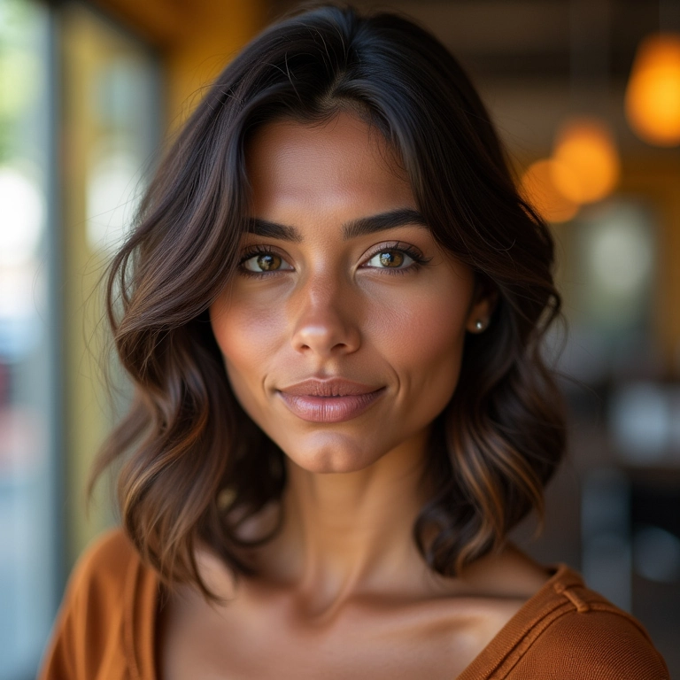 Corte de cabelo moderno em mulher brasileira, salão de beleza.