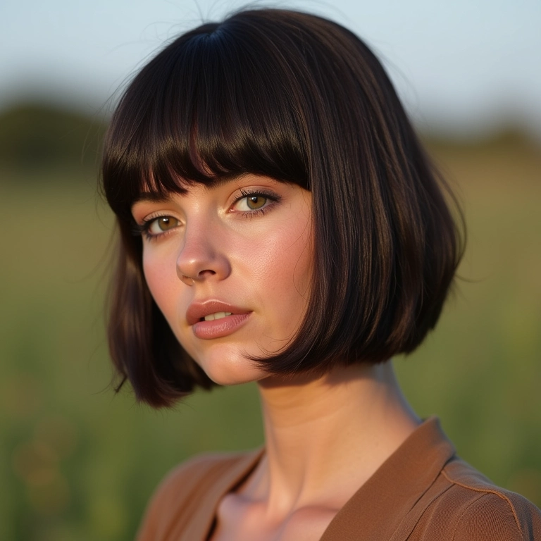 Corte de cabelo que valoriza a franja volumosa.