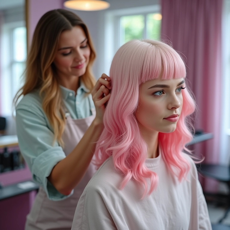 Corte de cabelo sorvete e coloração em salão de beleza.