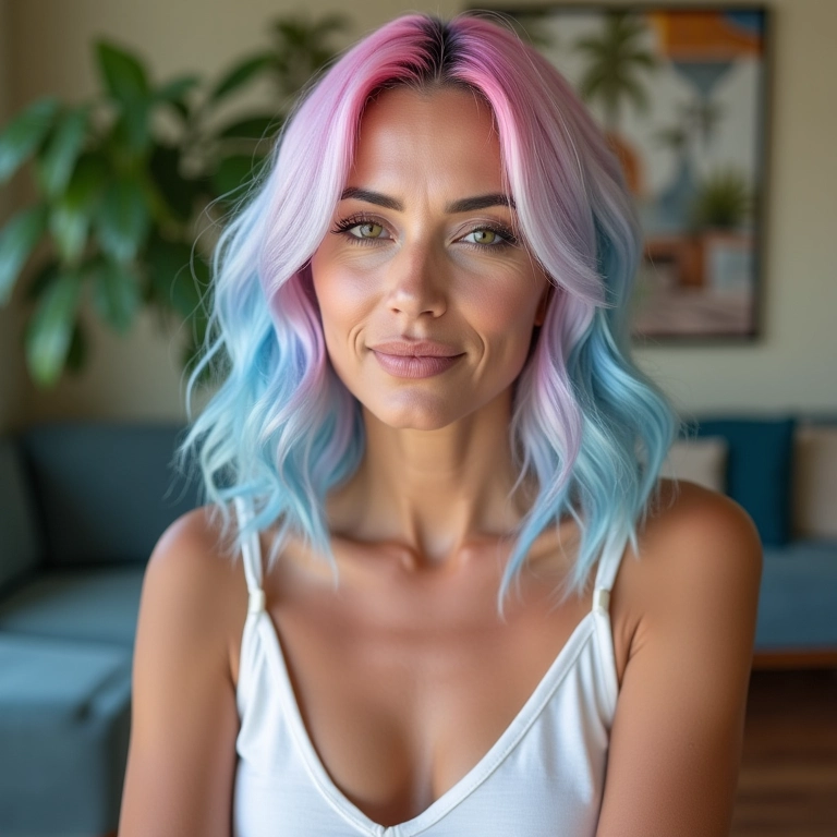 Corte de cabelo sorvete para rosto oval em mulher de meia-idade.