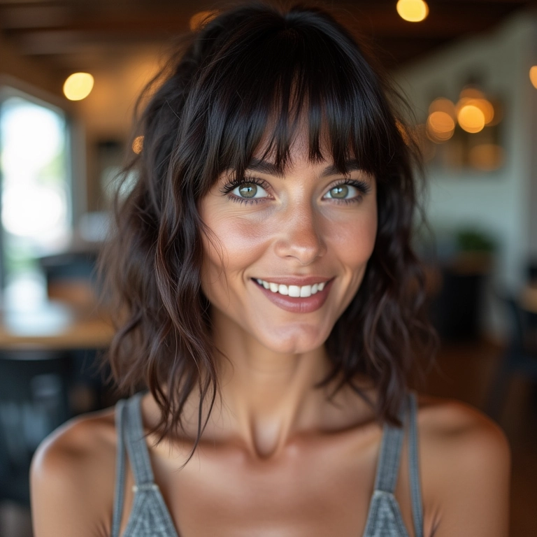 Corte em V com franja para um toque de estilo.