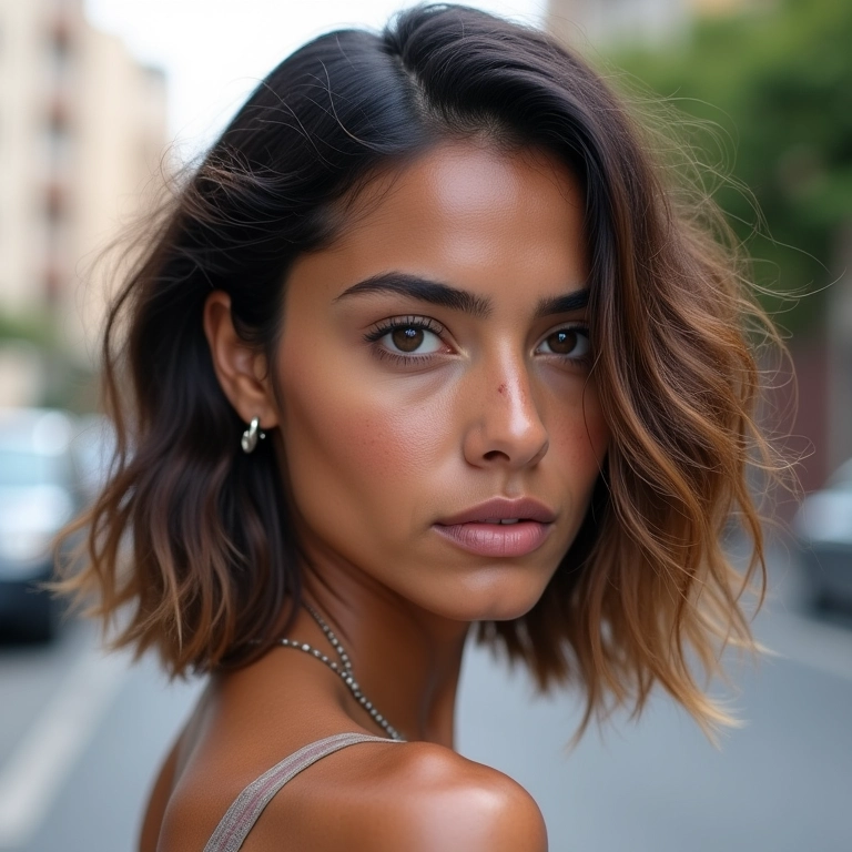 Corte em V repicado com visual moderno e despojado.