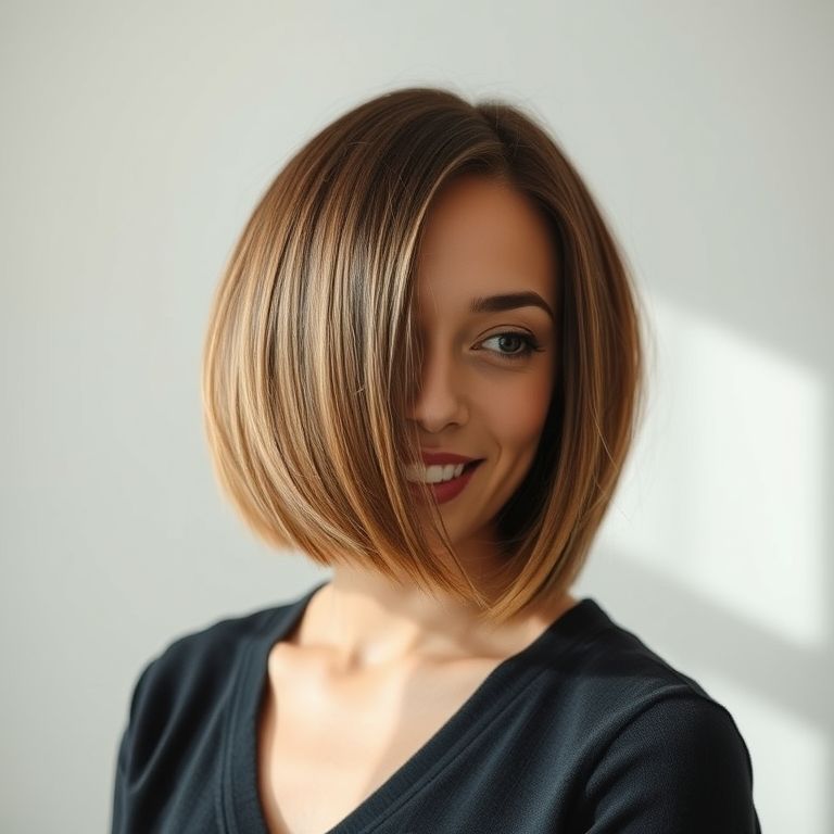 Corte long bob despojado com camadas invisíveis.