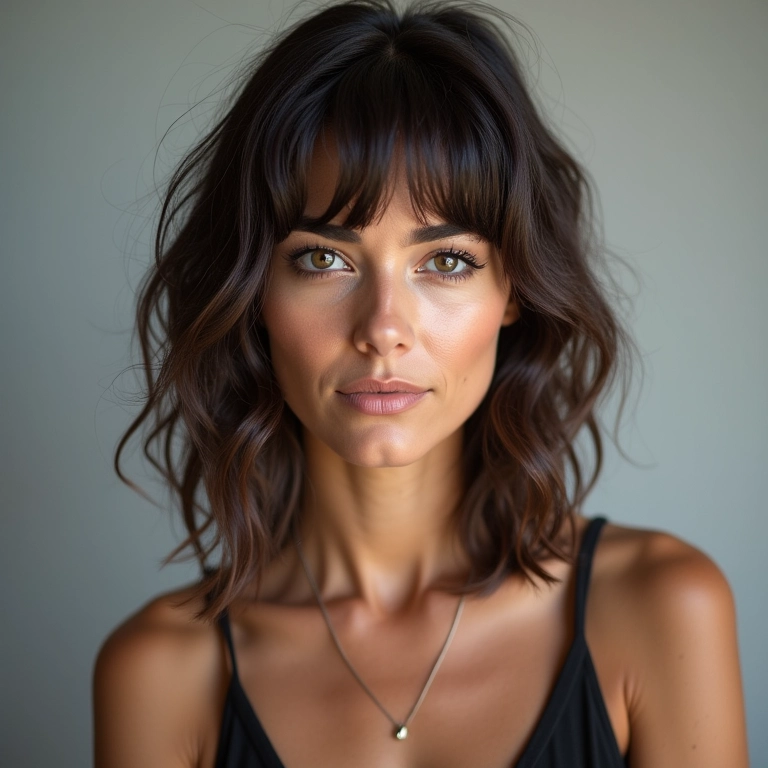 Corte médio repicado em mulher brasileira com rosto oval.