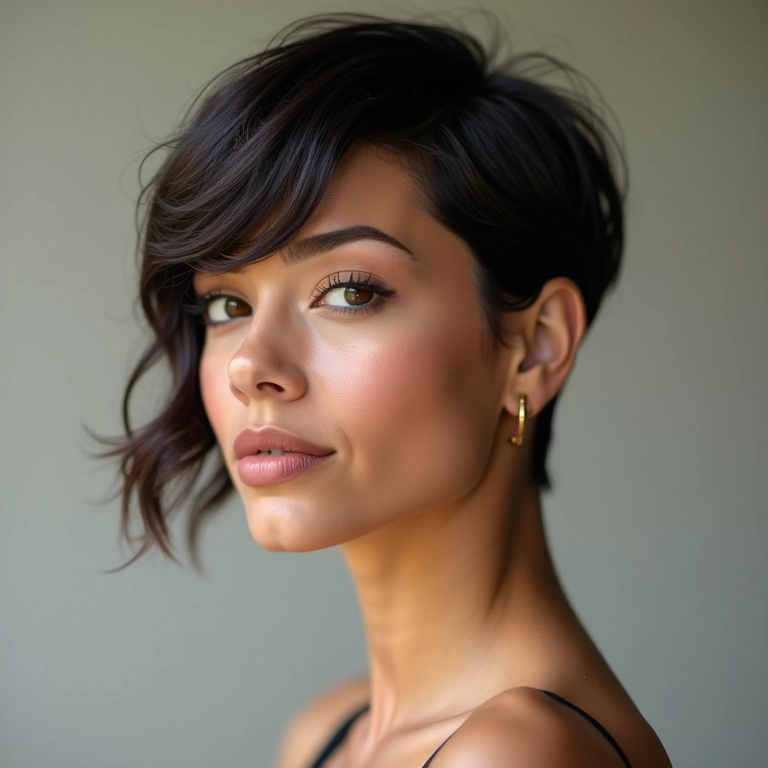 Corte pixie moderno e estiloso em mulher confiante.