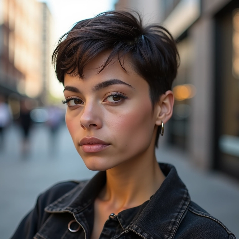 Corte pixie para rosto quadrado.