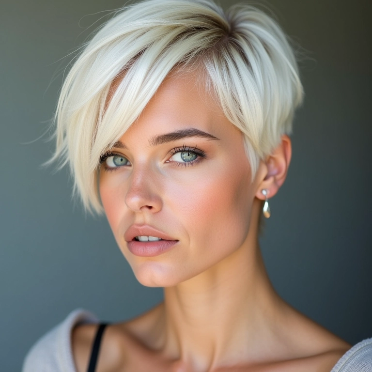 Corte pixie platinado.