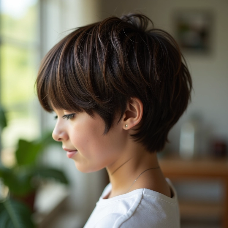 Corte repicado com foco no topo da cabeça para cabelo fino.
