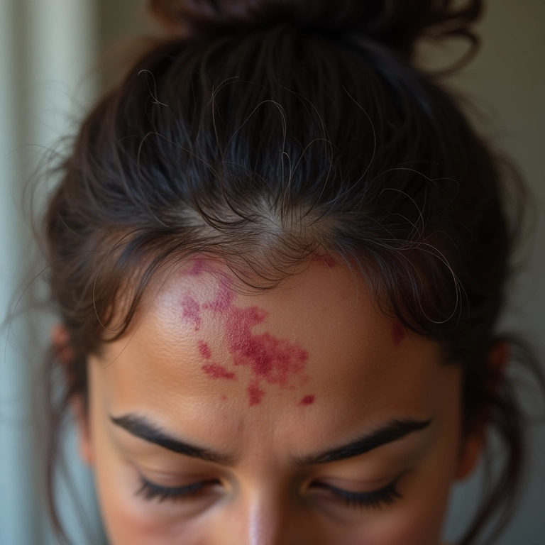 Couro cabeludo com caspa e vermelhidão, indicando dermatite seborreica.