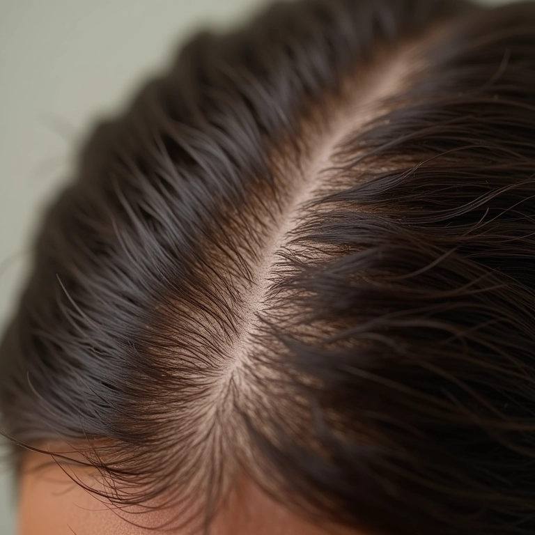 Couro cabeludo limpo e sem caspa após uso de óleo de melaleuca.