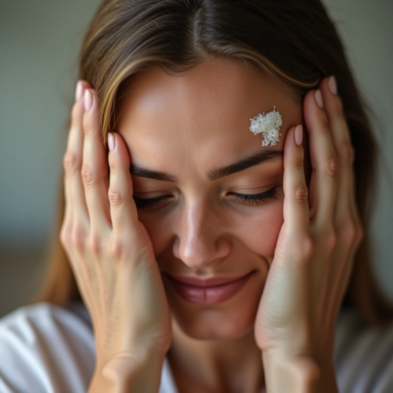 Couro cabeludo sensível recebendo alívio e bem-estar com produtos naturais.