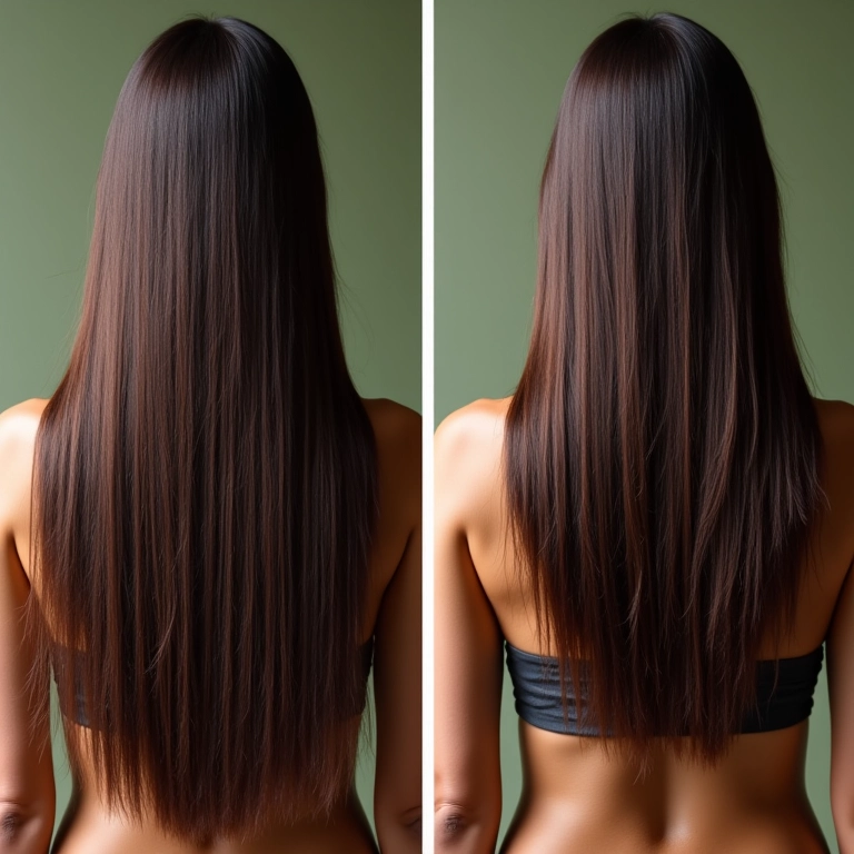 Crescimento capilar estimulado pelo tônico de alho (antes e depois).
