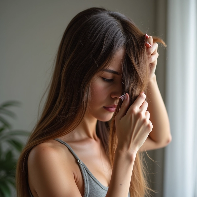 Desembaracando o cabelo por seções para evitar quebras.