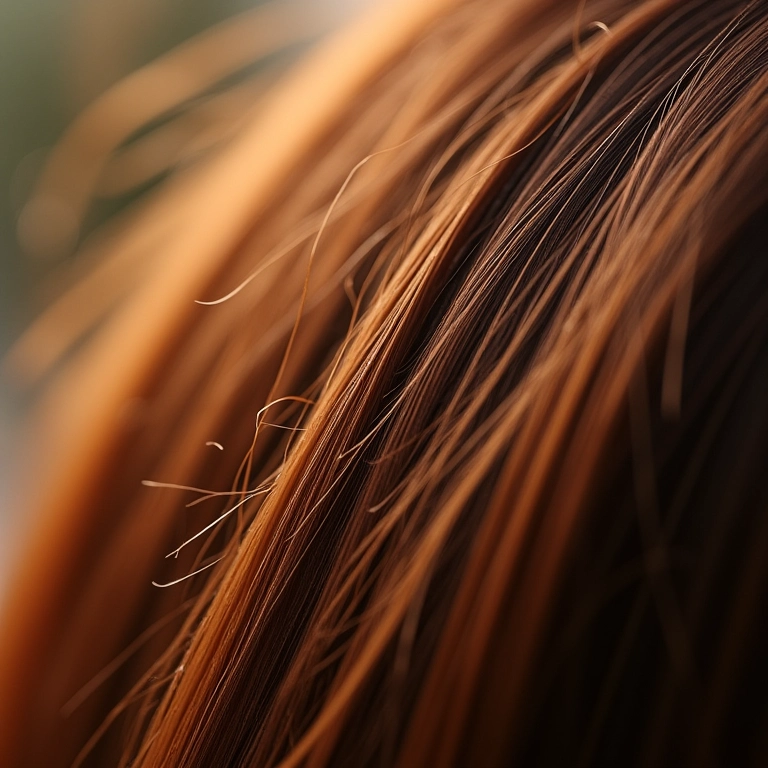 Detalhe de fios de cabelo fortes e saudáveis, fortalecidos pelo silício orgânico.