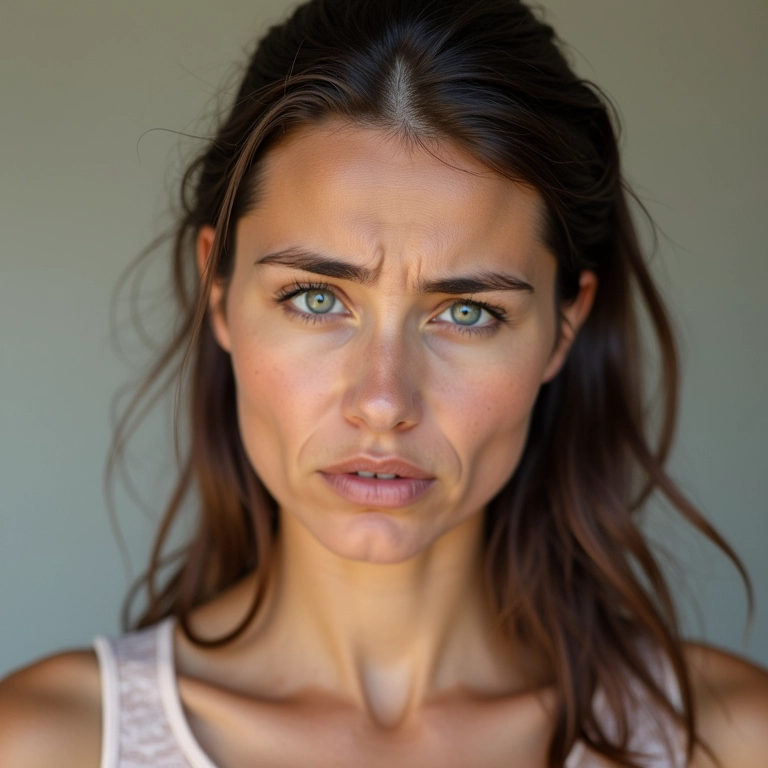 Detalhe de mulher preocupada com cabelo ralo e couro cabeludo visível.