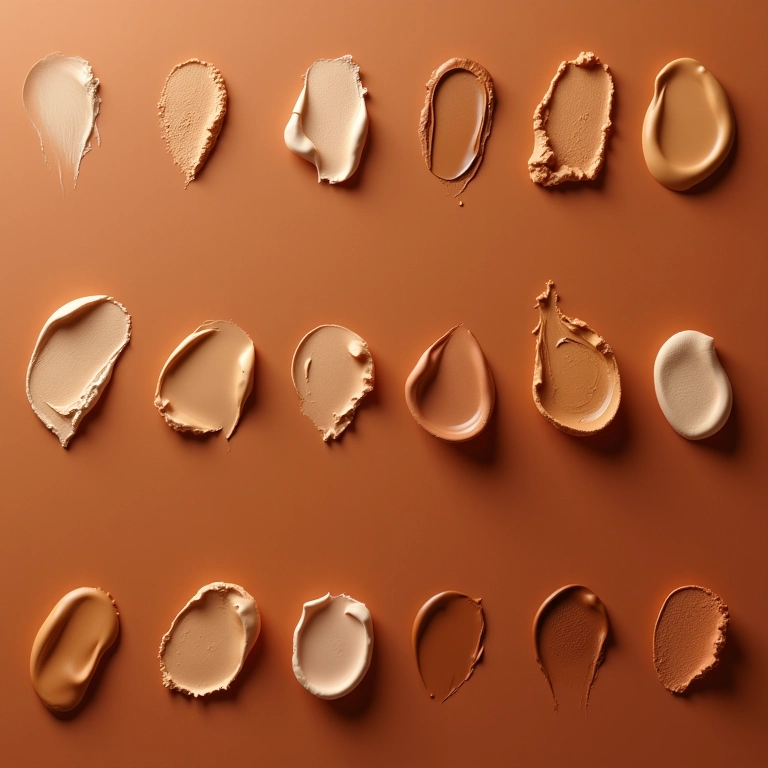 Diferentes acabamentos de base em diversos tons de pele.