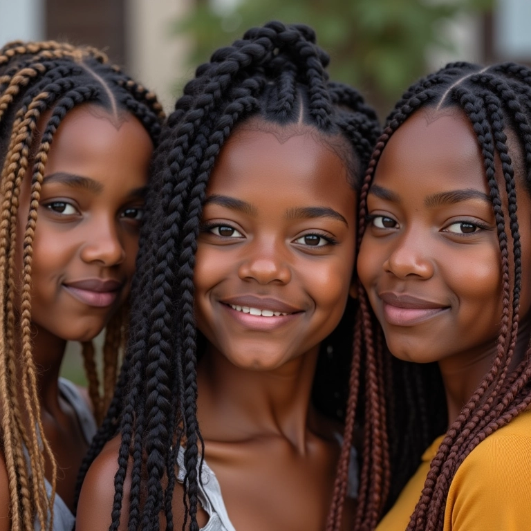 Diferentes tipos de cabelo exibindo tranças estilosas.