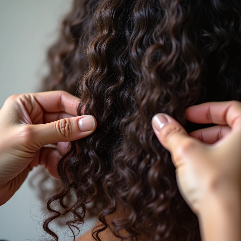 Dividindo o cabelo cacheado em seções para a técnica de dedoliss.