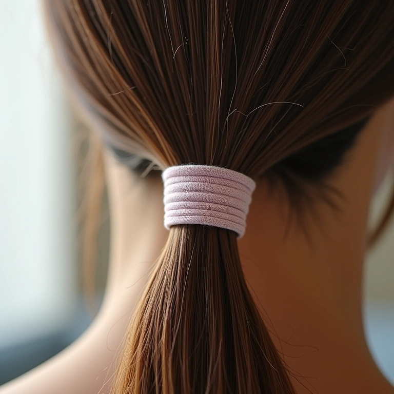 Elástico de cabelo folgado segurando cabelos saudáveis.