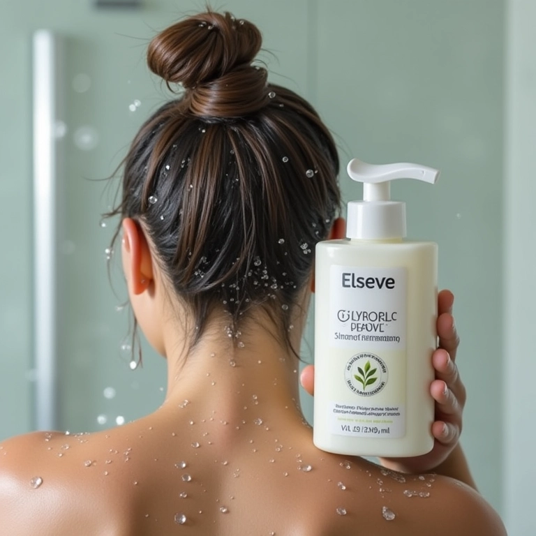 Espuma suave do shampoo Elseve Glycolic Gloss limpando o cabelo.