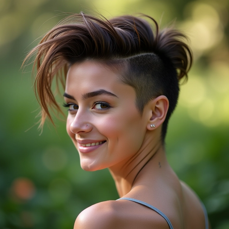 Faux hawk com cabelo solto, visual moderno.