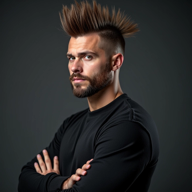 Faux hawk com topete alto e atitude.