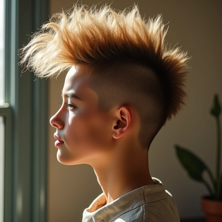 Faux hawk volumoso com mousse, leveza e fixação.