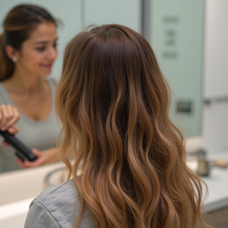 Ferramentas de calor para cabelo em uma bancada de banheiro.