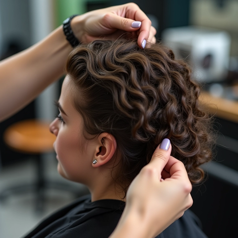 Finalização de penteado complexo com cera capilar.