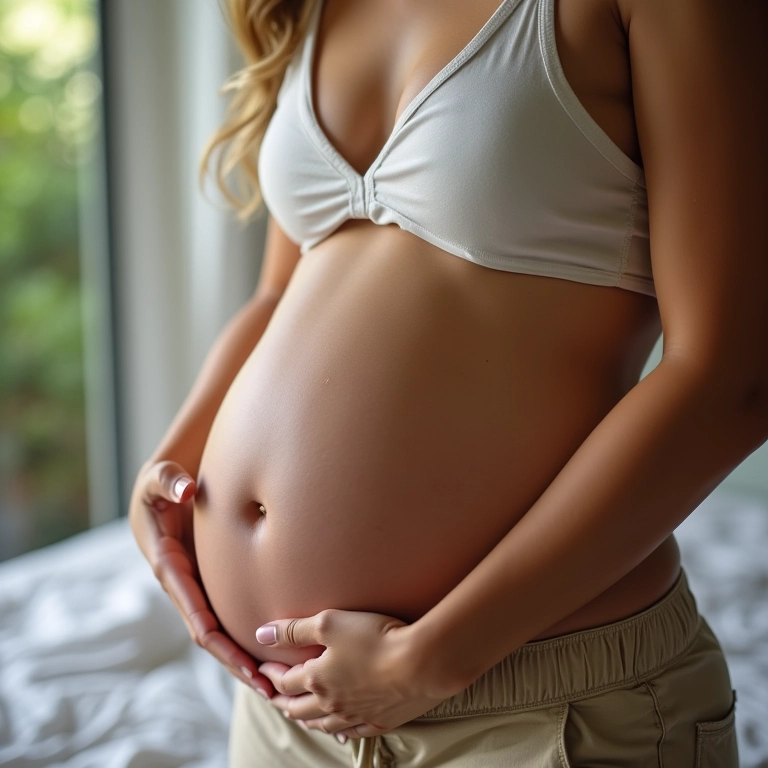 Grávida aplicando óleo de coco na barriga para prevenir estrias.