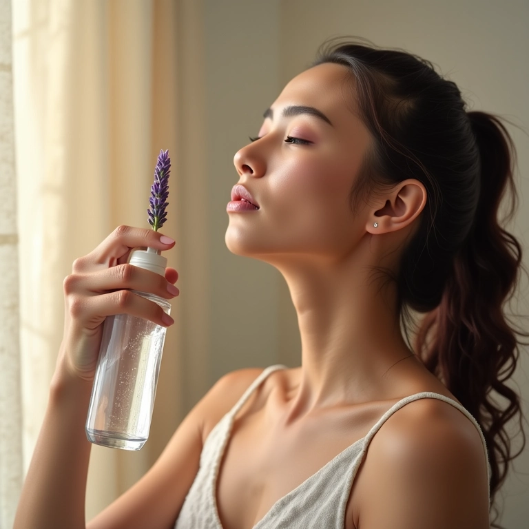 Hidrolato de lavanda acalmando a pele.