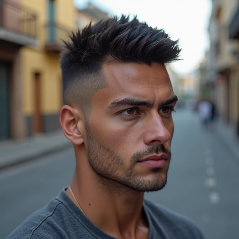 Homem com cabelo curto modelado com pomada efeito matte.