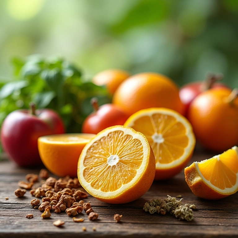 Ingredientes naturais para acidificar o cabelo, como frutas e ervas.