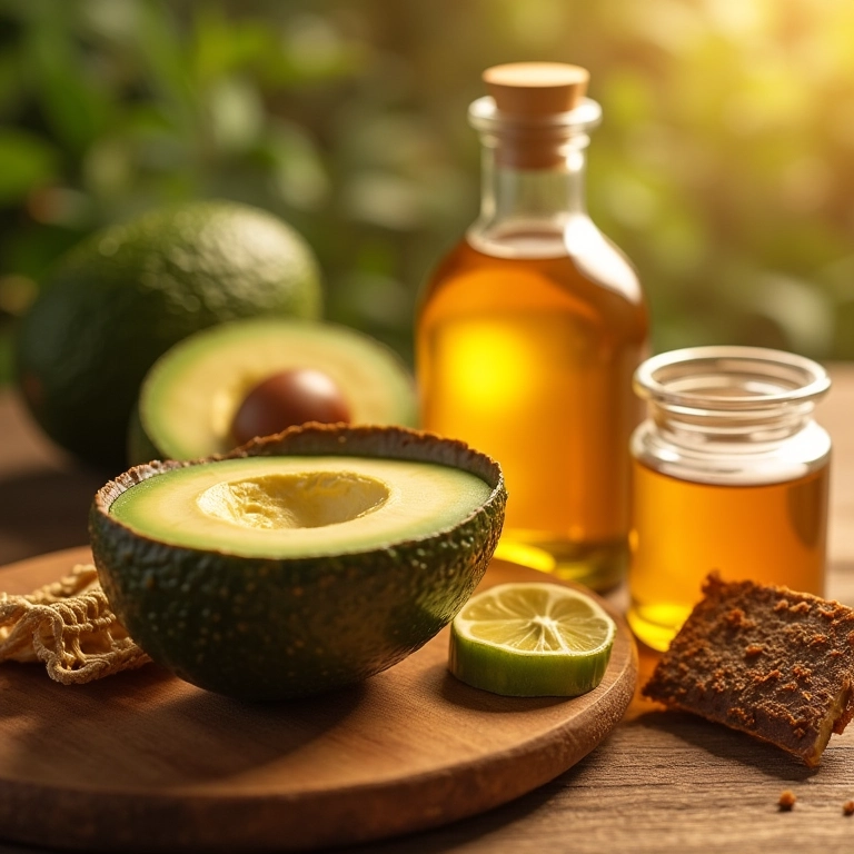Ingredientes naturais para uma máscara capilar caseira reconstrutora.