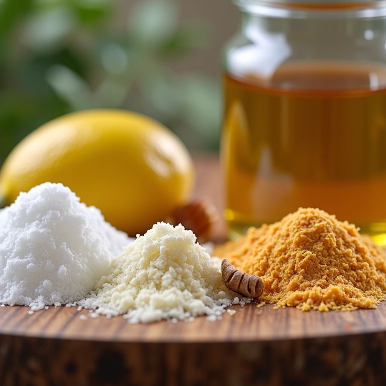 Ingredientes para esfoliação caseira do couro cabeludo.