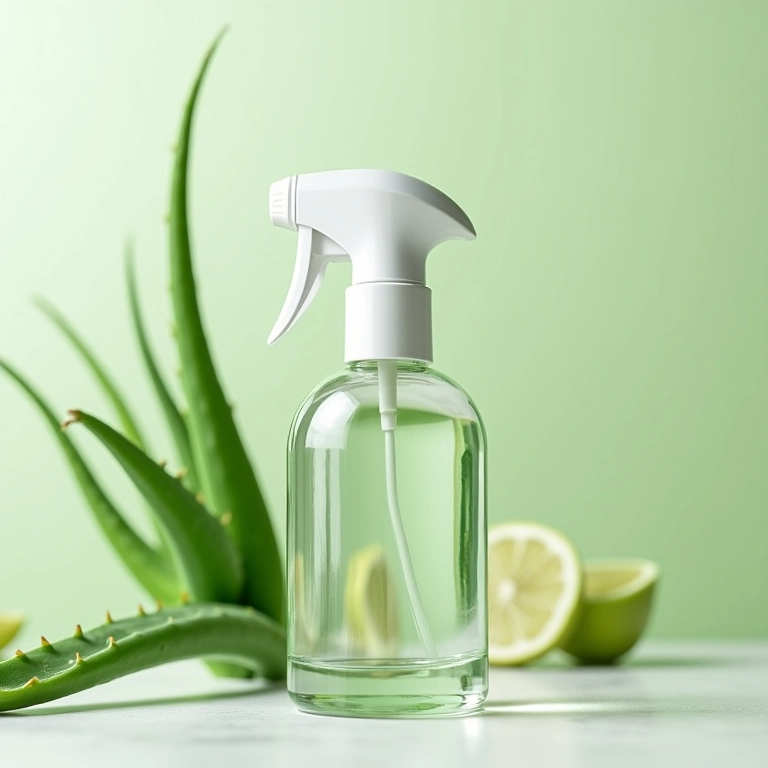 Ingredientes para spray antifrizz caseiro: aloe vera, água e óleos essenciais.