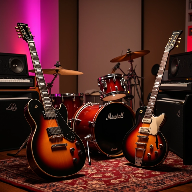 Instrumentos musicais com equalização destacando a definição de frequências.