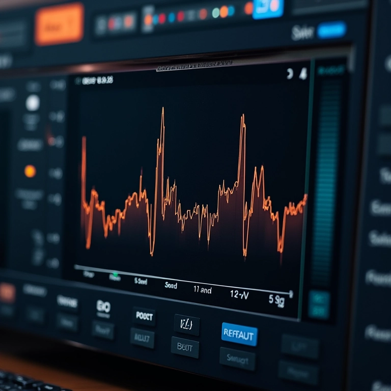 Interface de plugin de áudio mostrando espectro de frequência e curvas de equalização.