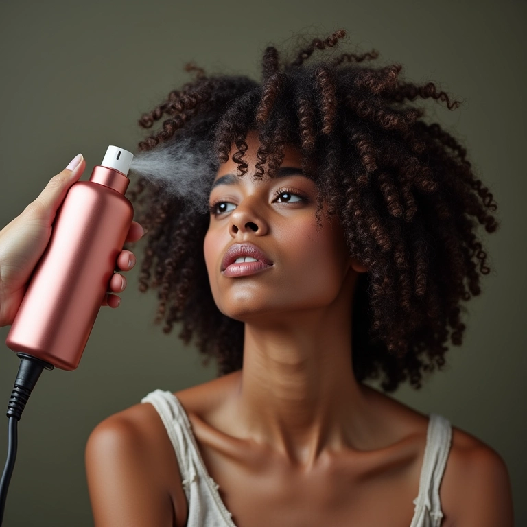 Leave-in com proteção térmica sendo aplicado no cabelo cacheado.