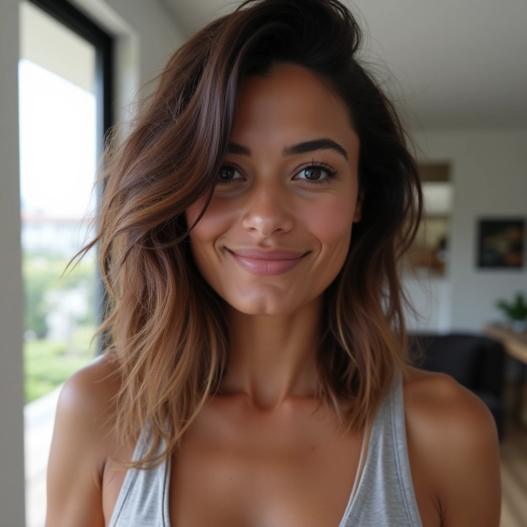 Long bob assimétrico com textura em mulher brasileira.