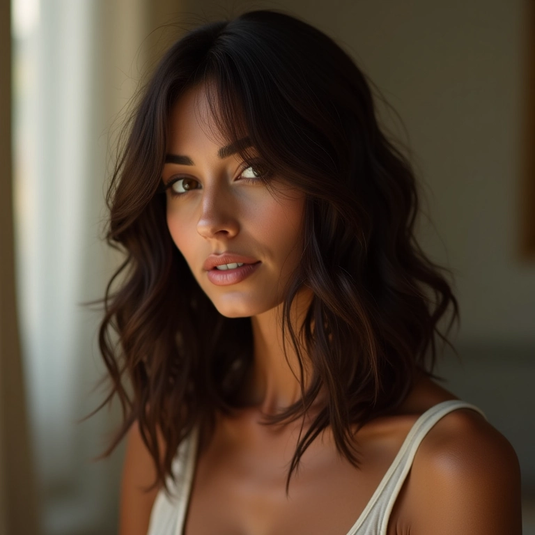 Long bob com camadas invisíveis para um visual moderno e elegante.