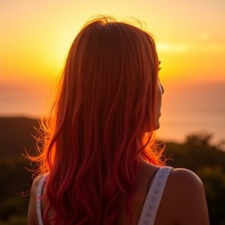 Long bob ombré hair em jovem vendo o pôr do sol em Noronha.