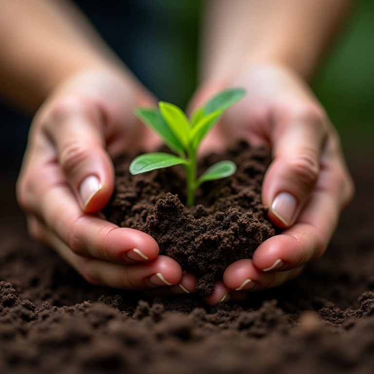 Mãos plantando muda: persistência para lidar com mudanças.